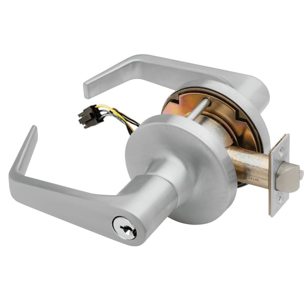 Grade 1 Storeroom Electric Cylindrical Lock, Fail Safe, Conventional Cylinder, 5 Pins, Dane Lever, 3